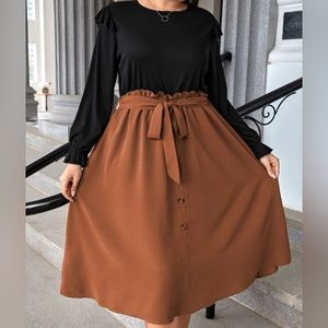 Plus Colorblock Flounce Sleeve Belted Dress